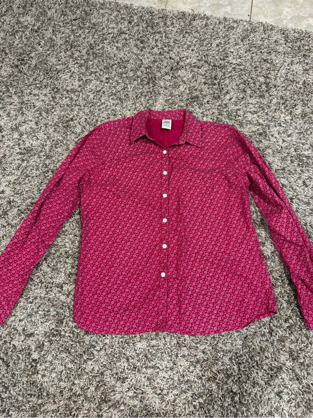Vintage Raspberry Button Up Shirt/ Micro Daisy Print- Granny, Cottage, Western - Picture 2 of 7
